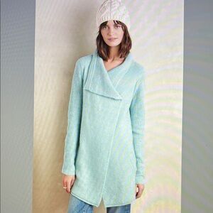 Anthropologie Draped Boucle Cardigan in Sky Blue by La Fee Verte